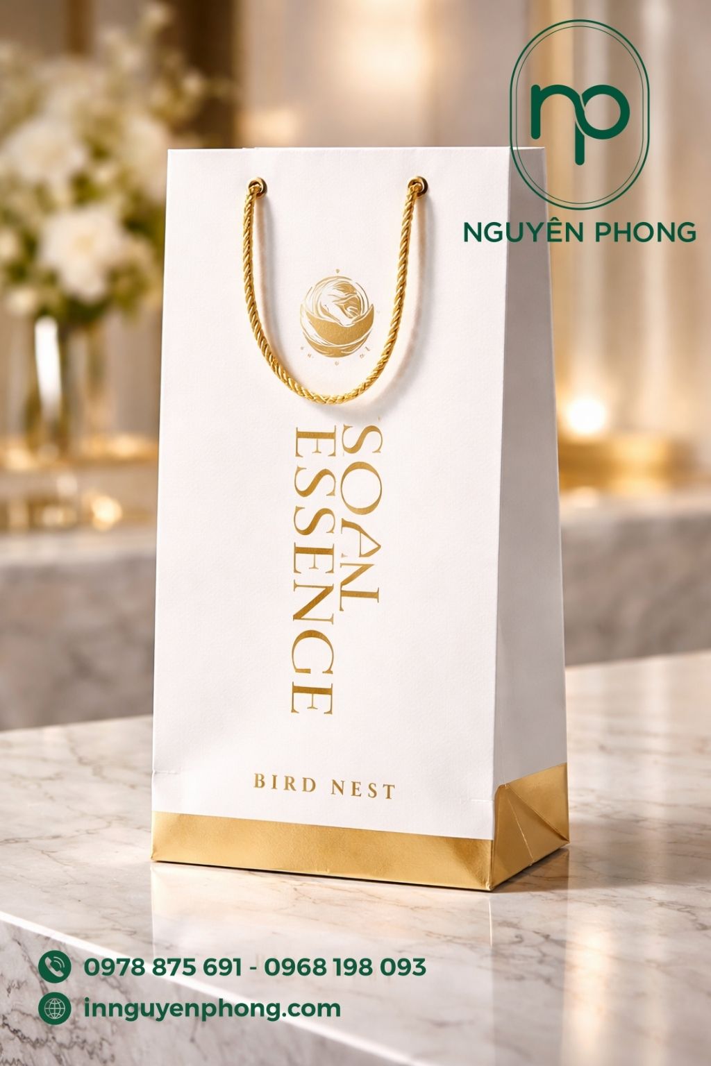 Mẫu túi giấy đựng yến in ép kim